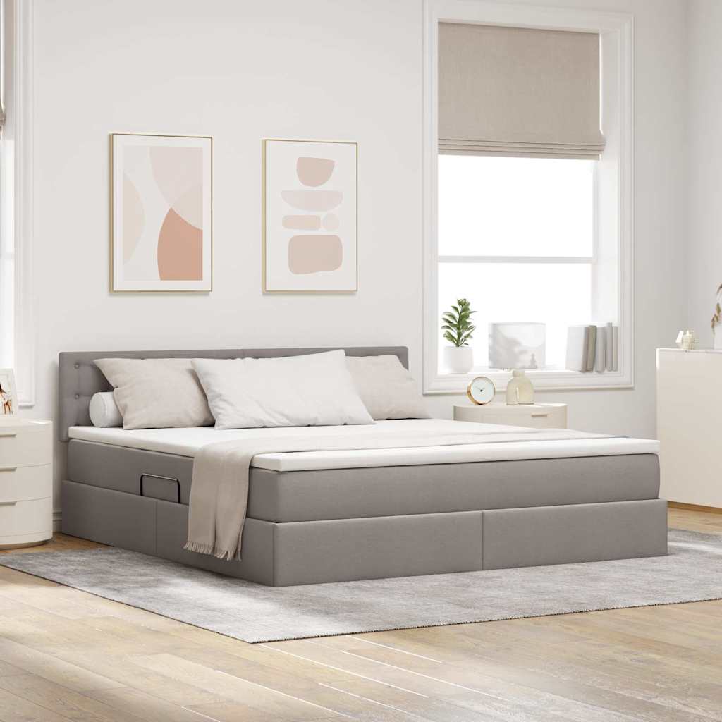Opbergbed met LED met matras met LED Taupe 160 x 200 cm Stof – afbeelding 1