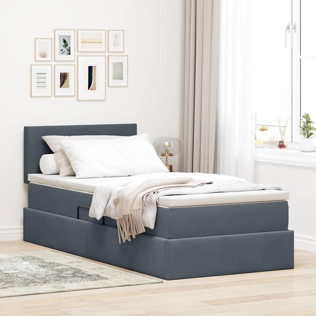 Opbergbed met LED met matras Donkergrijs 90 x 190 cm Fluweel – afbeelding 1