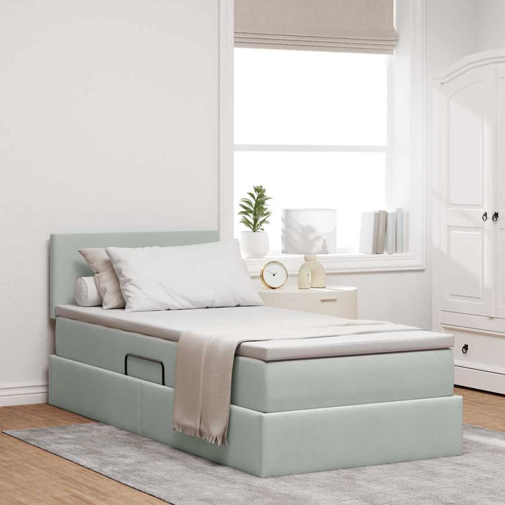 Opbergbed met LED met matras Lichtgrijs 100 x 200 cm Fluweel – afbeelding 1