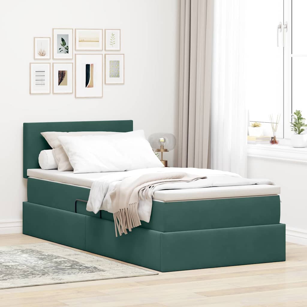 Opbergbed met LED met opslag Donkergroen 100 x 200 cm Fluweel – afbeelding 1