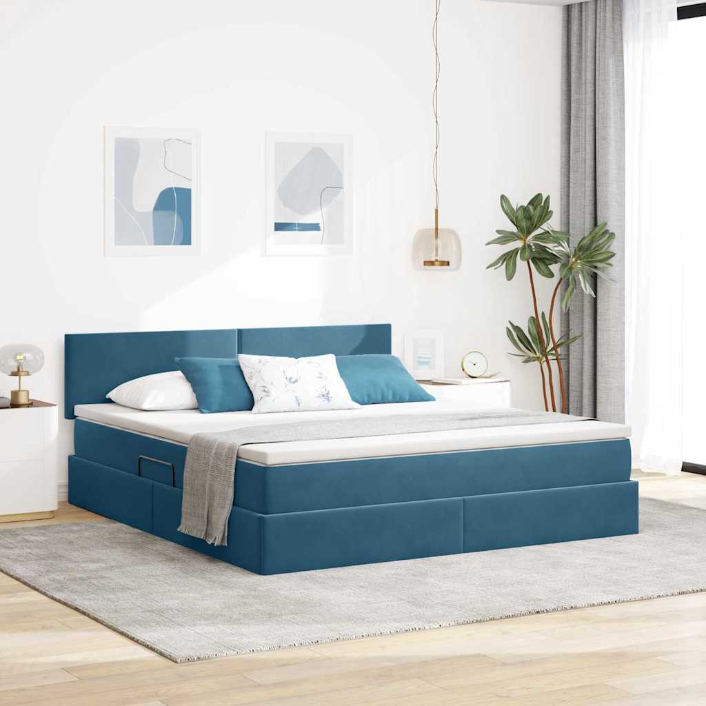 Opbergbed met LED met matras Donkerblauw 180 x 200 cm Fluweel – afbeelding 1