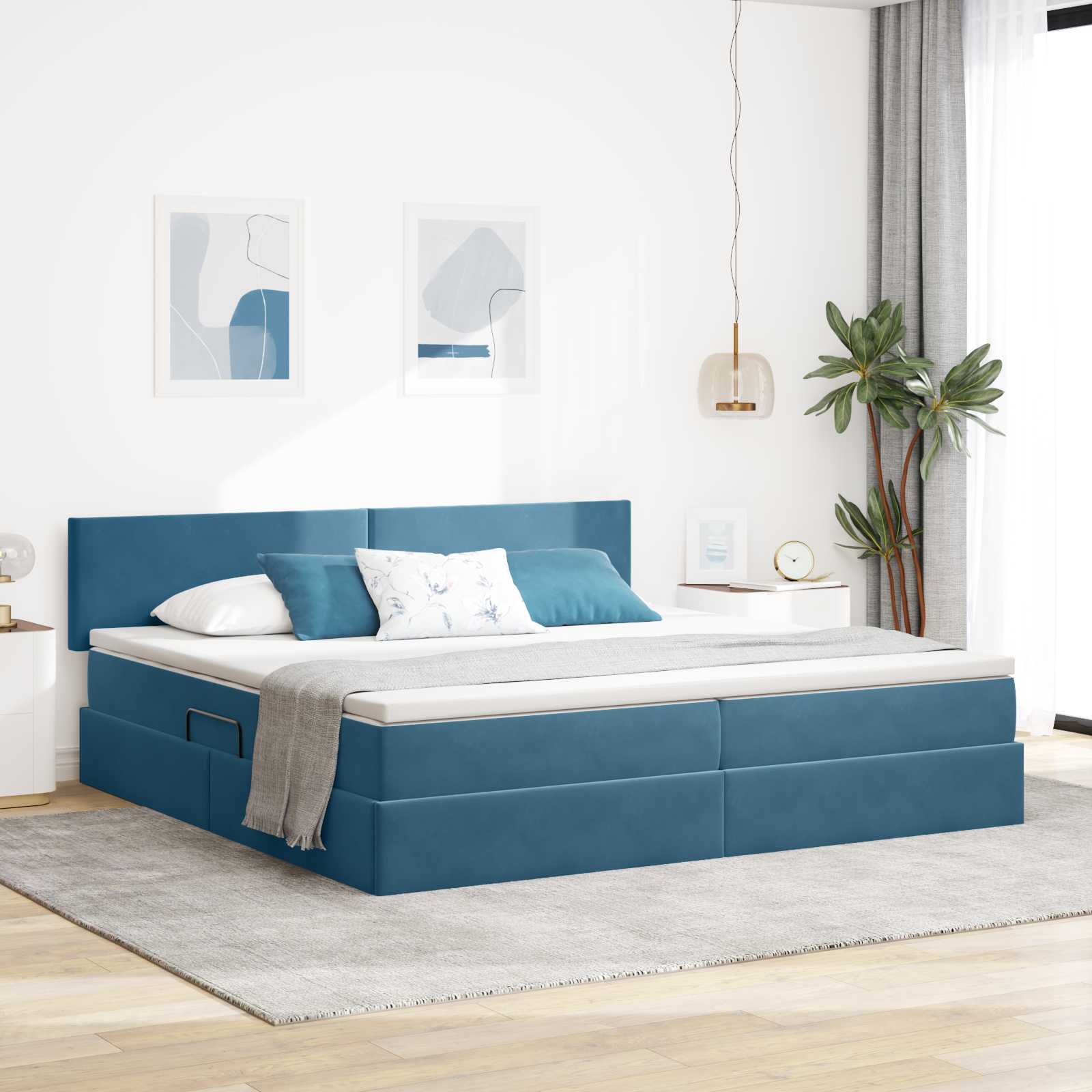 Opbergbed met LED met matras Donkerblauw 200 x 200 cm Fluweel – afbeelding 1