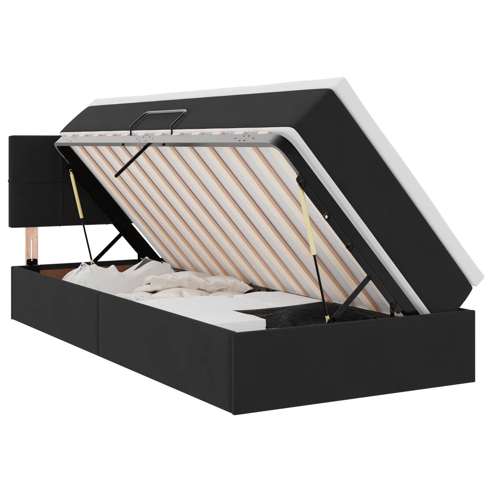 Opbergbed met LED met matras met LED Zwart 90 x 190 cm Fluweel