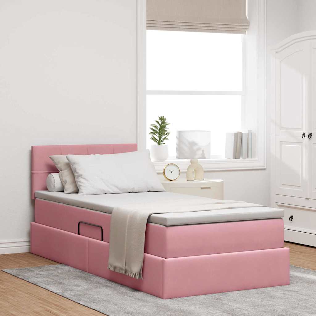 Opbergbed met LED met matras met LED Roze 90 x 200 cm Fluweel – afbeelding 1