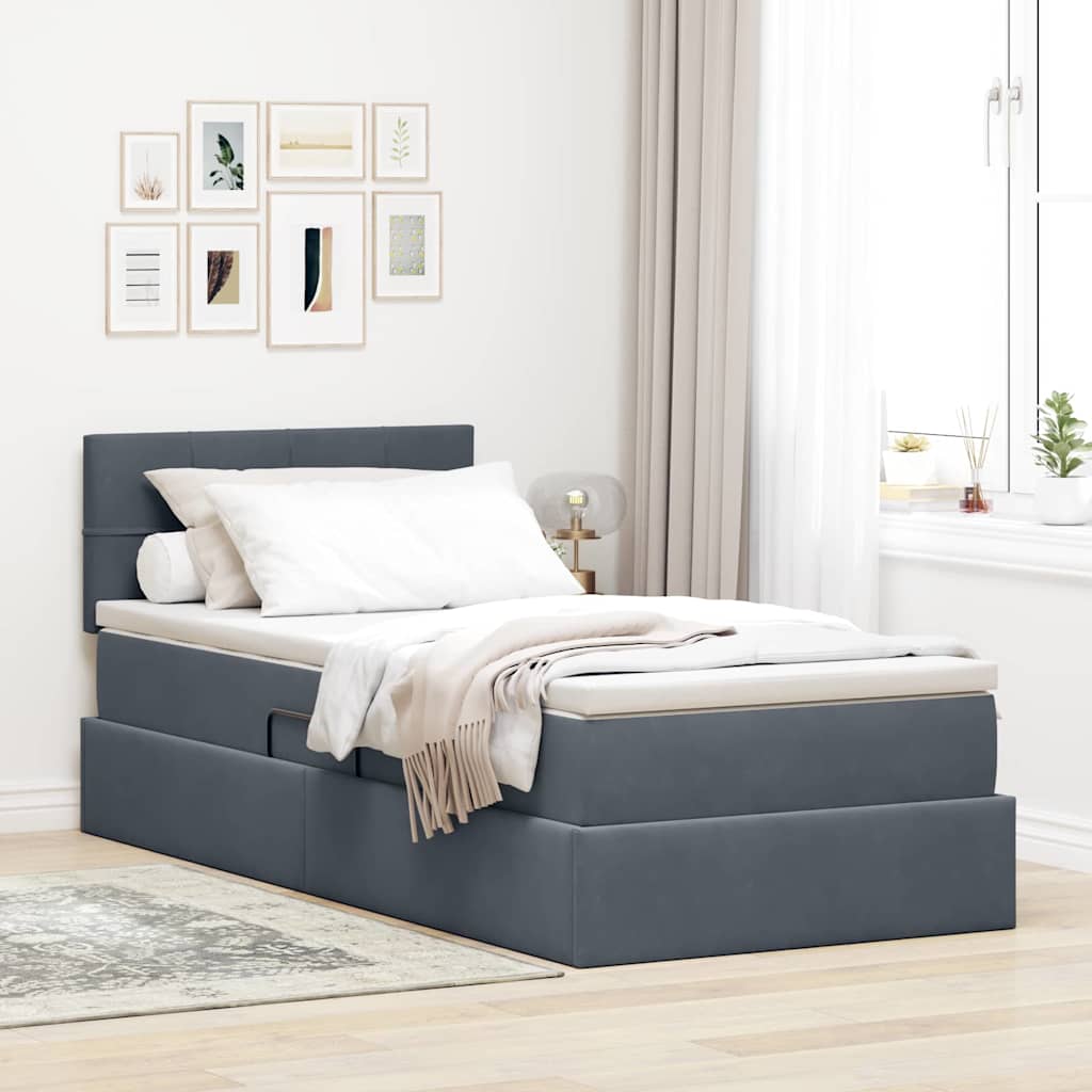 Opbergbed met LED met matras Donkergrijs 100 x 200 cm Fluweel – afbeelding 1