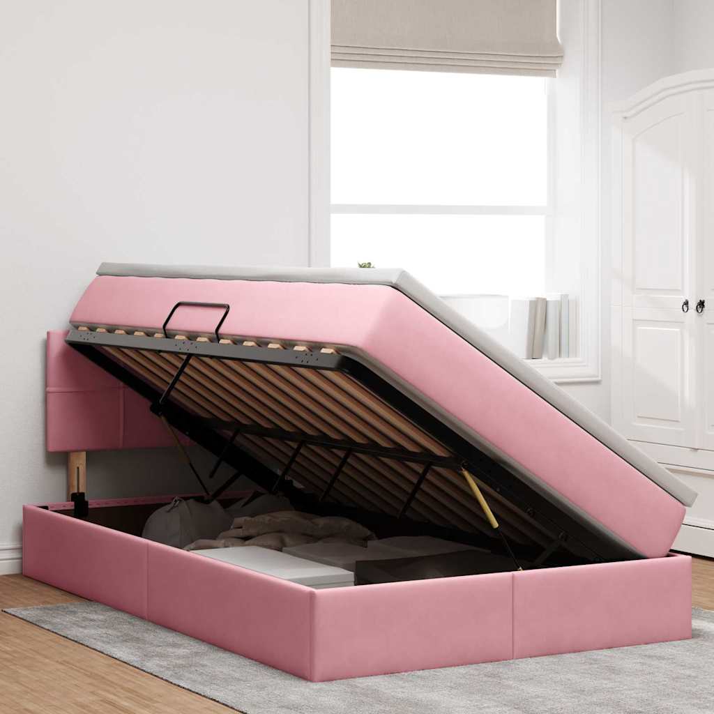 LED Opslagbed met Matras Roze 120 x 190 cm Fluweel – afbeelding 4