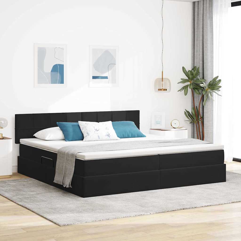Opbergbed met LED met matras met LED Zwart 200 x 200 cm Fluweel – afbeelding 1