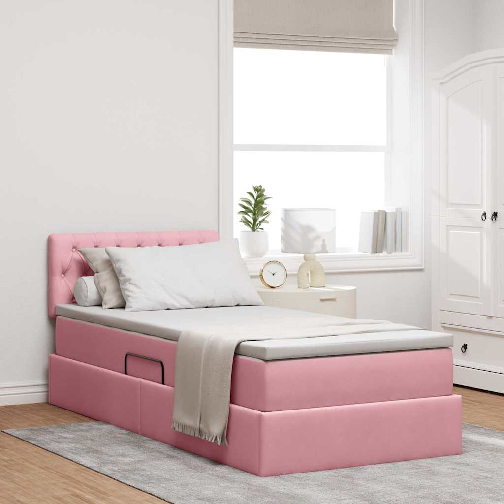 Opbergbed met LED met matras met LED Roze 90 x 190 cm Fluweel – afbeelding 1