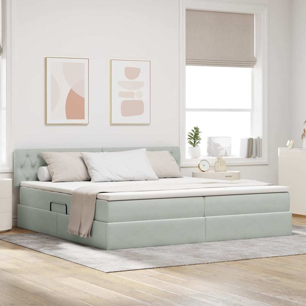Opbergbed met LED met matras Lichtgrijs 200 x 200 cm Fluweel – afbeelding 1