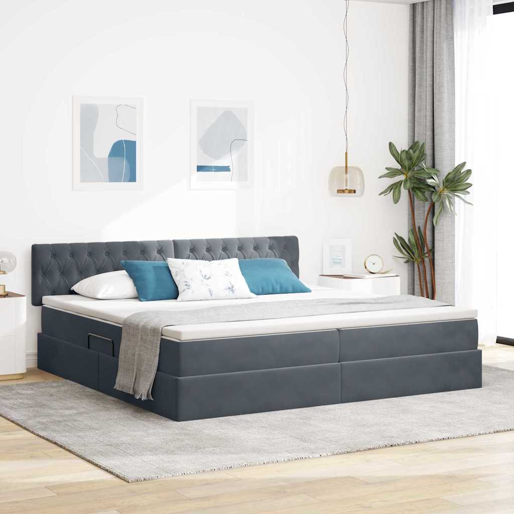Opbergbed met LED met matras Donkergrijs 200 x 200 cm Fluweel – afbeelding 1