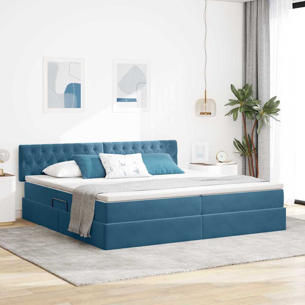 Opbergbed met LED met matras Donkerblauw 200 x 200 cm Fluweel – afbeelding 1