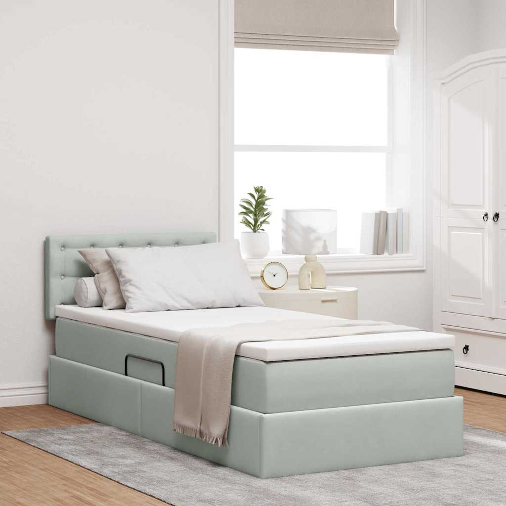 Opbergbed met LED met matras Lichtgrijs 90 x 190 cm Fluweel – afbeelding 1