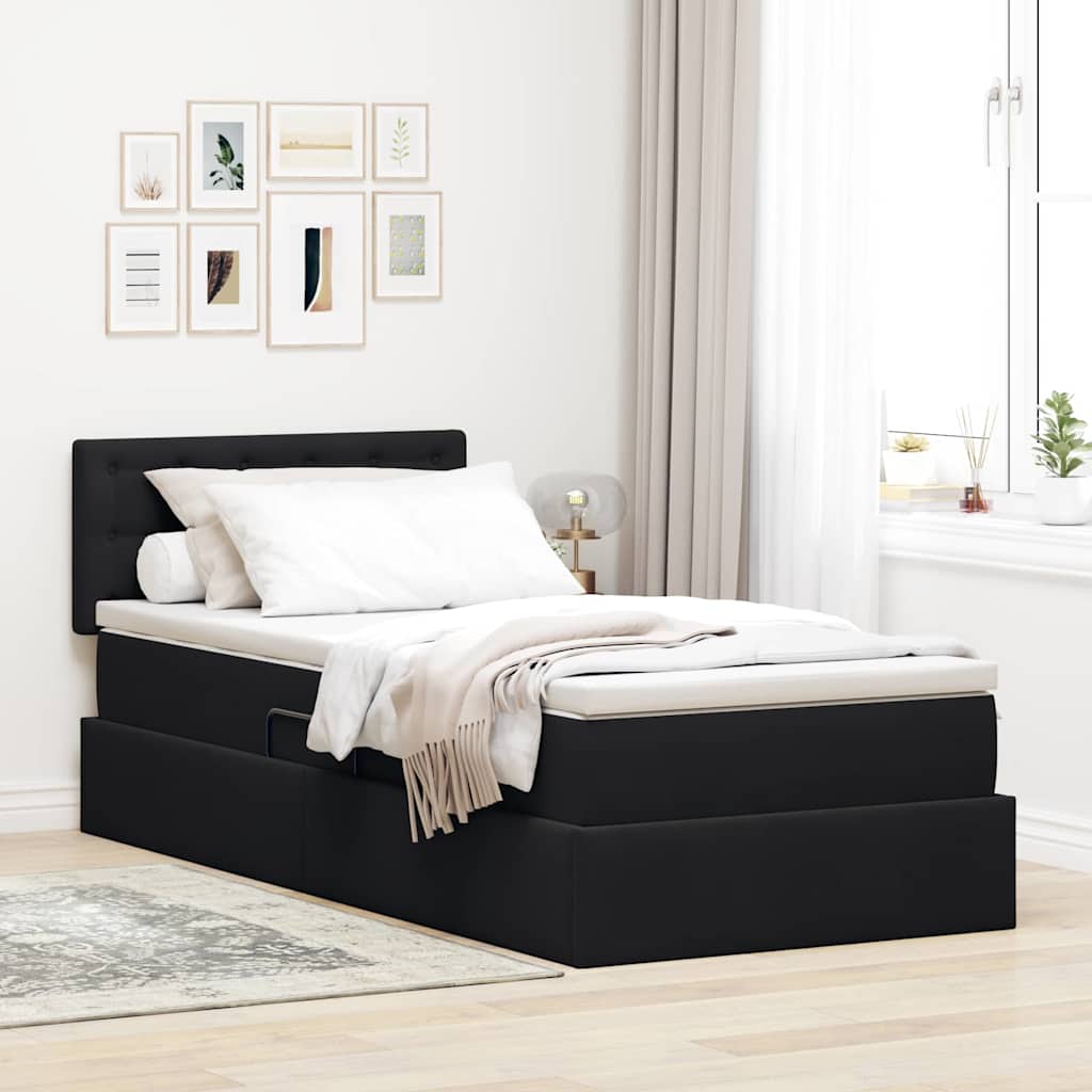 Opbergbed met LED met matras met LED Zwart 90 x 190 cm Fluweel – afbeelding 1