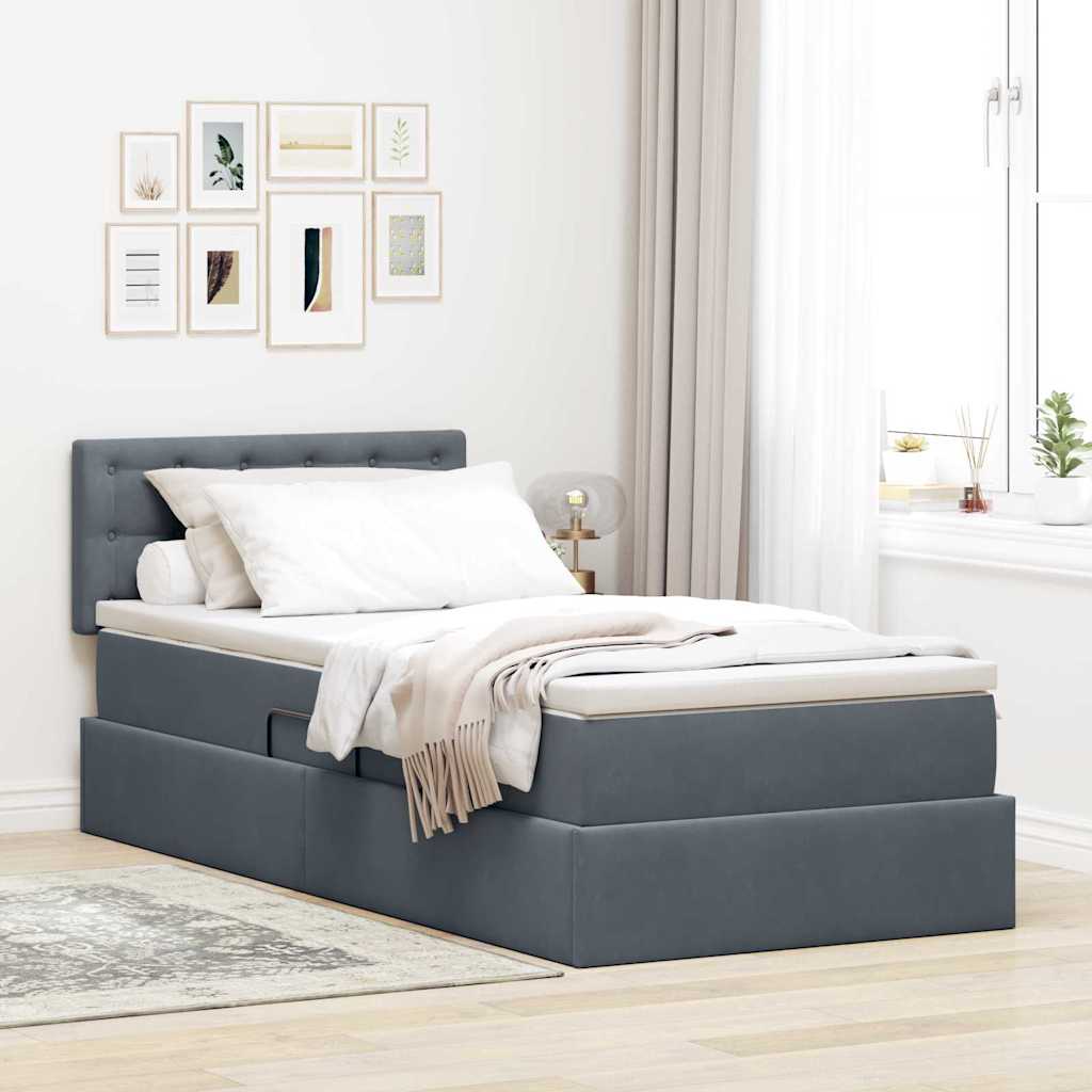 Opbergbed met LED met matras Donkergrijs 100 x 200 cm Fluweel – afbeelding 1