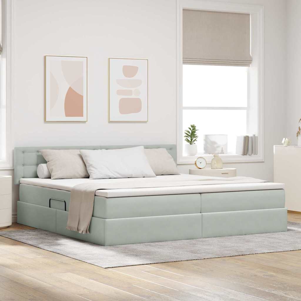Opbergbed met LED met matras Lichtgrijs 200 x 200 cm Fluweel – afbeelding 1