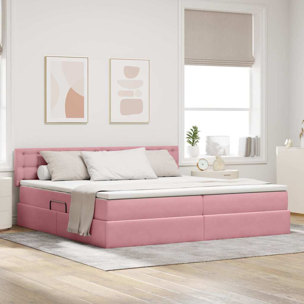 Opbergbed met LED met matras met LED Roze 200 x 200 cm Fluweel