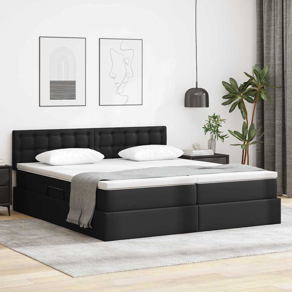 Opbergbed met LED met matras Zwart 180 x 200 cm Nep Leer – afbeelding 1