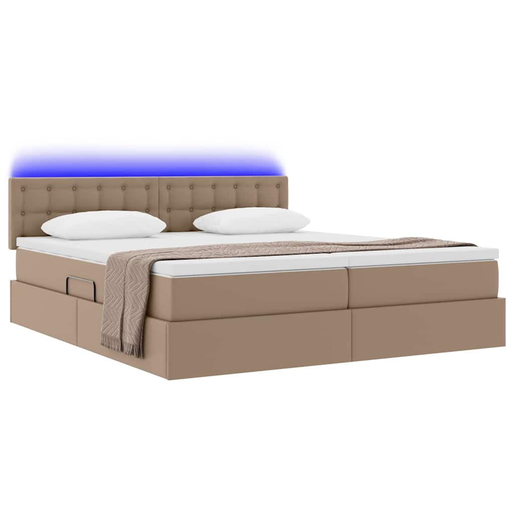 Opbergbed met LED met matras Cappuccino 200 x 200 cm Nep Leer – afbeelding 3