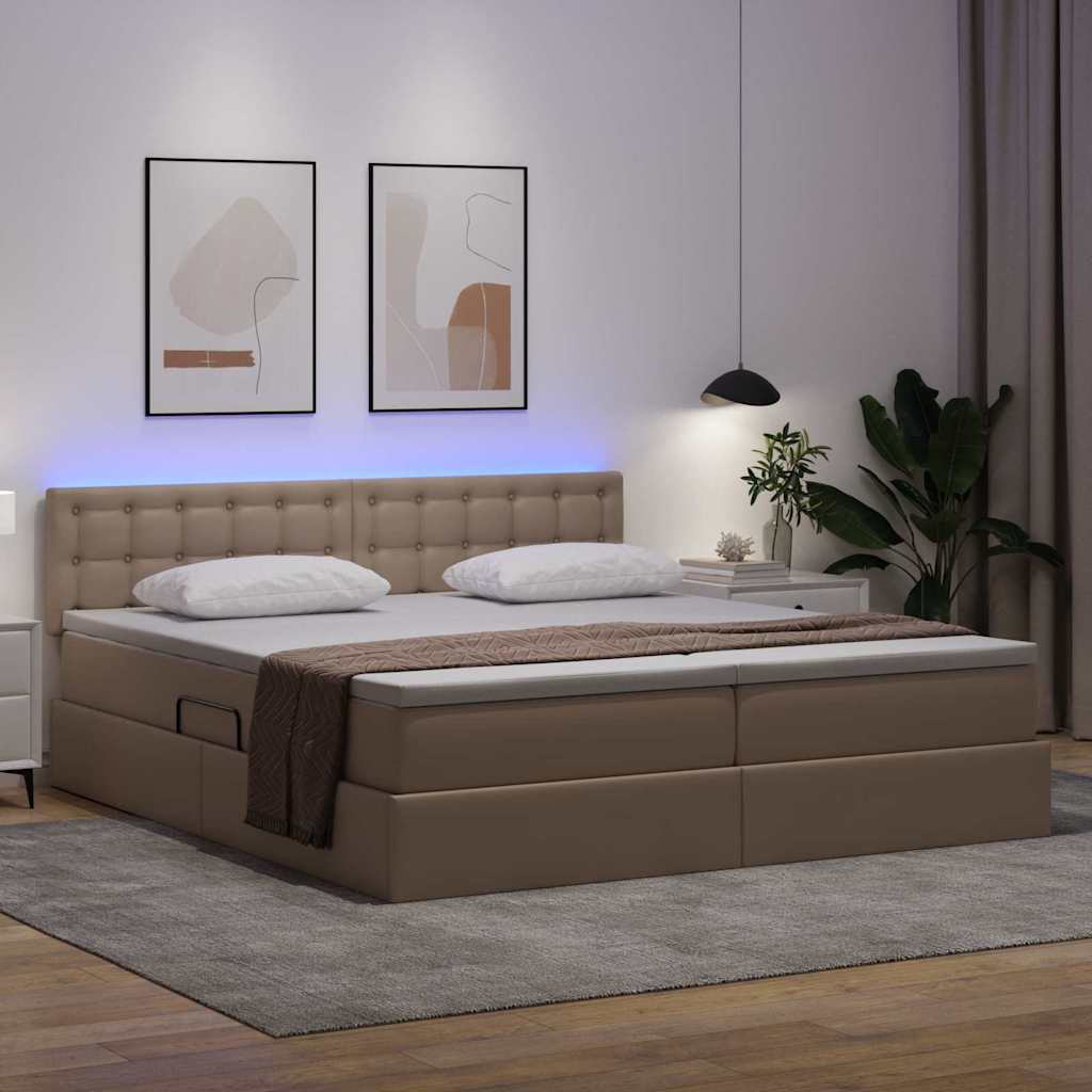 Opbergbed met LED met matras Cappuccino 200 x 200 cm Nep Leer – afbeelding 5