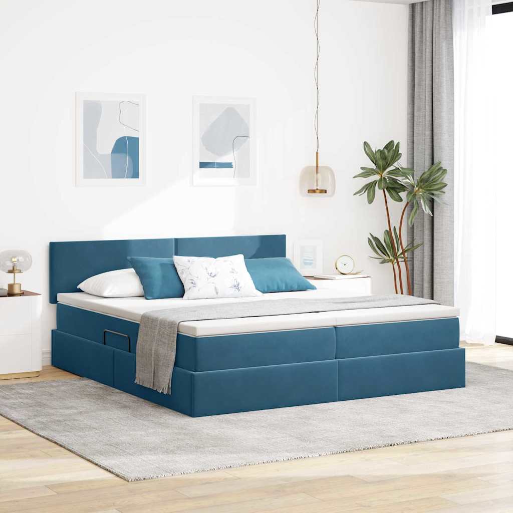 Bed met LED-stripverlichting Donkerblauw 180 x 200 cm Fluweel – afbeelding 1