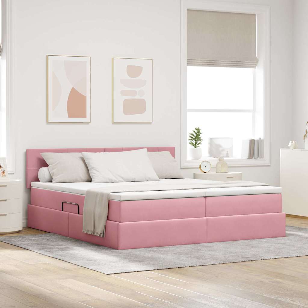 Bed met LED-stripverlichting Roze 180 x 200 cm Fluweel – afbeelding 1