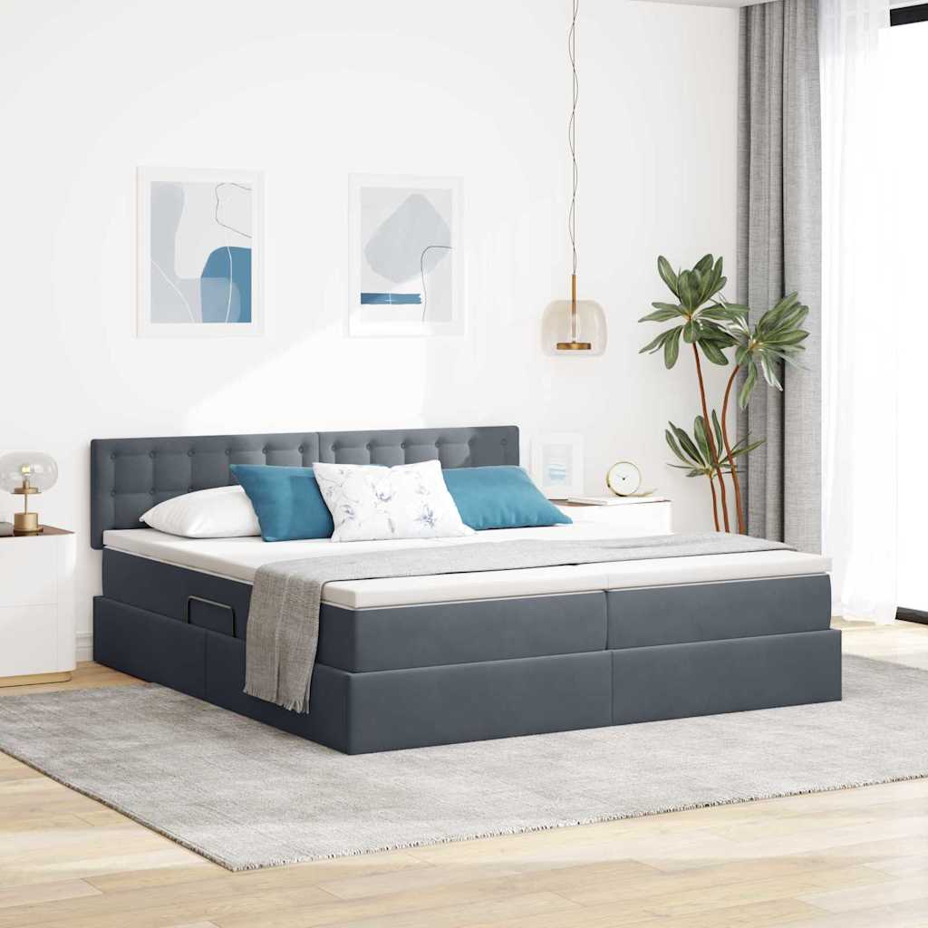 Bed met LED-stripverlichting Donkergrijs 200 x 200 cm Fluweel – afbeelding 1