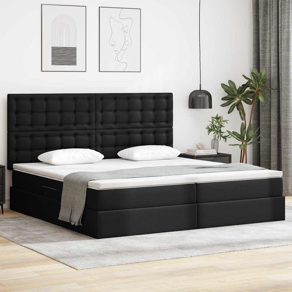 Opslag bed met matras met opslag Zwart 200 x 200 cm Nep Leer – afbeelding 1