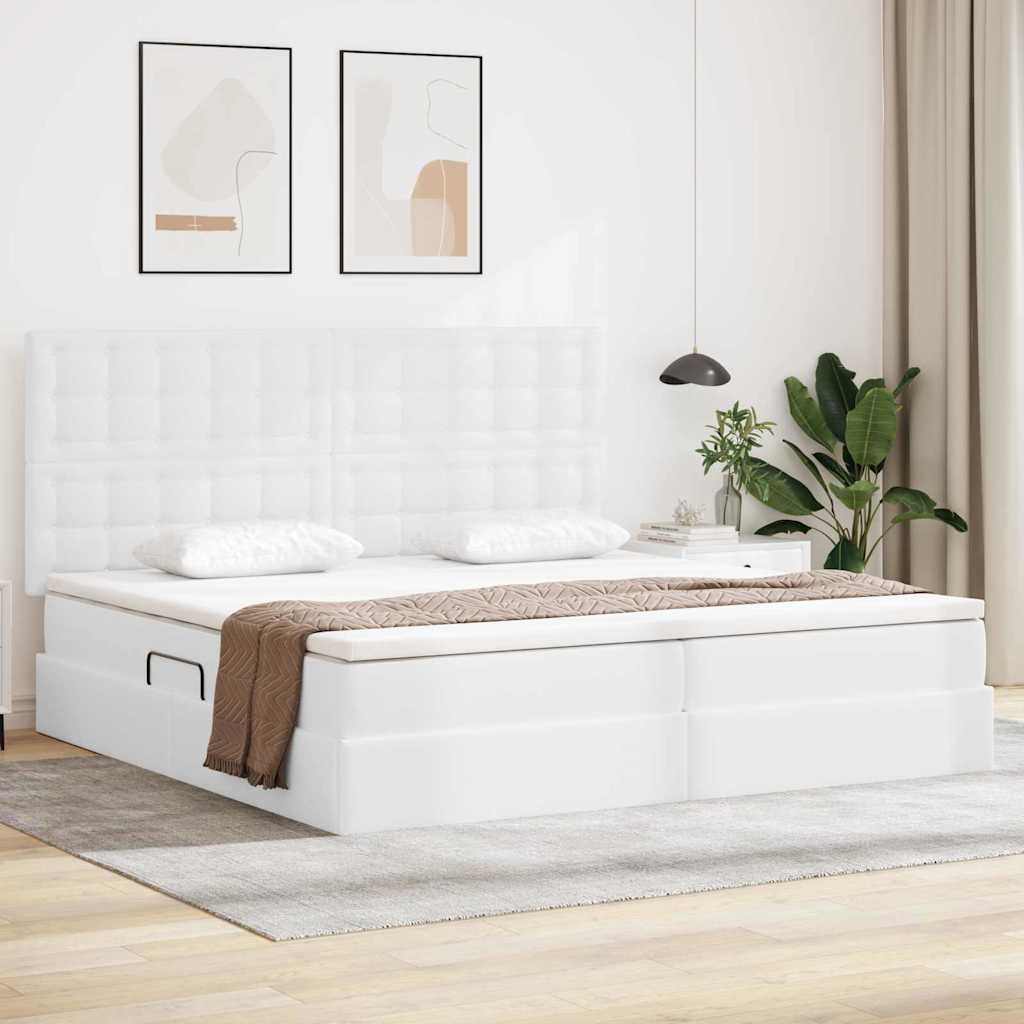Opslag bed met matras met opslag Puur Wit 200 x 200 cm Nep Leer – afbeelding 1