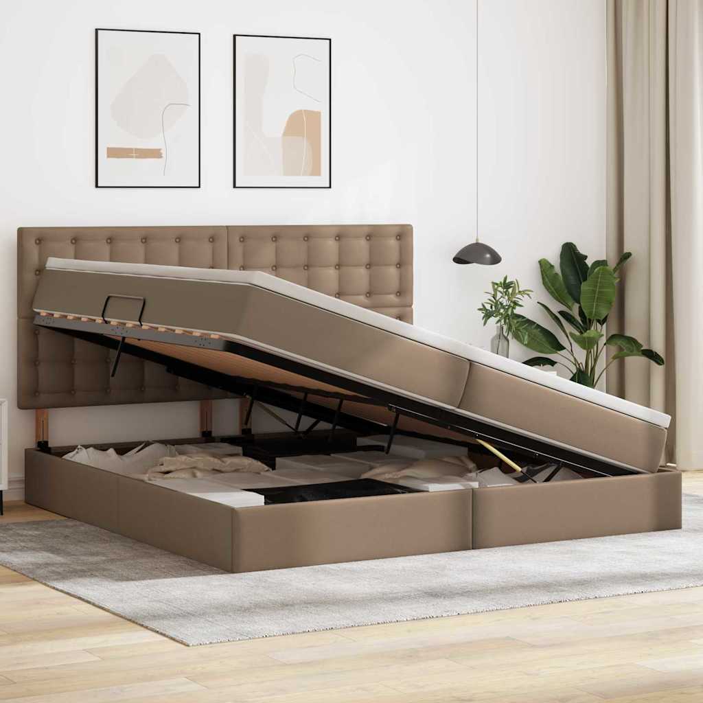 Opslag bed met matras Cappuccino 200 x 200 cm Nep Leer – afbeelding 4