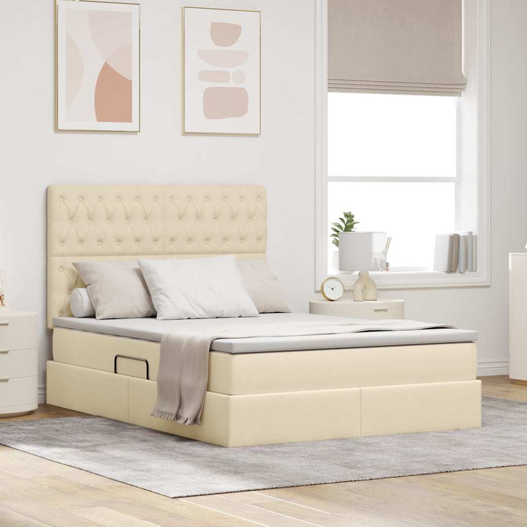Opslag bed met matras met matras Crème 140 x 190 cm Polyester – afbeelding 1