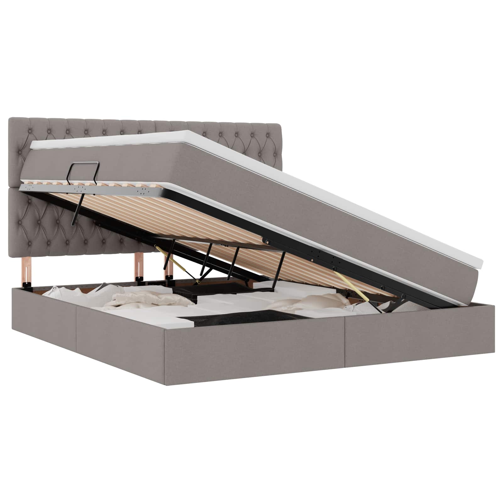 Opslag bed met matras met matras Taupe 160 x 200 cm Polyester – afbeelding 2