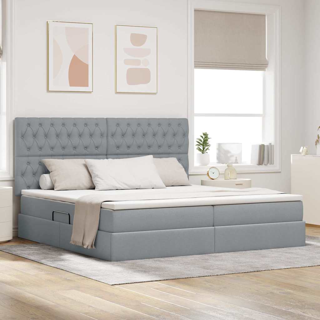 Opslag bed met matras Lichtgrijs 200 x 200 cm Polyester – afbeelding 1