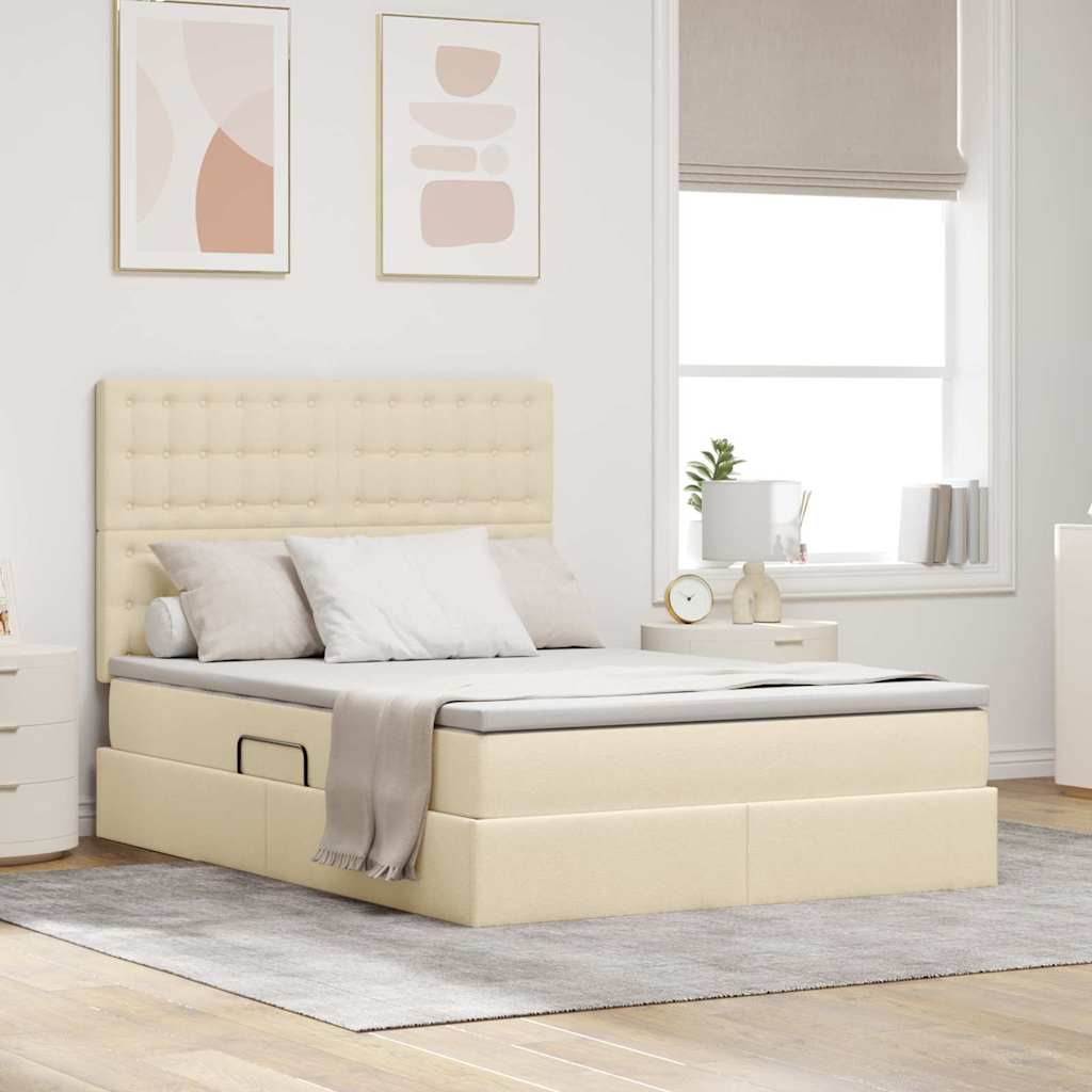 Opslag bed met matras met matras Crème 140 x 190 cm Polyester – afbeelding 1