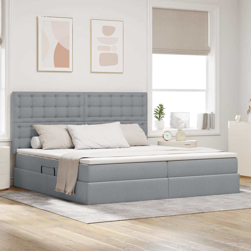 Opslag bed met matras Lichtgrijs 200 x 200 cm Polyester – afbeelding 1
