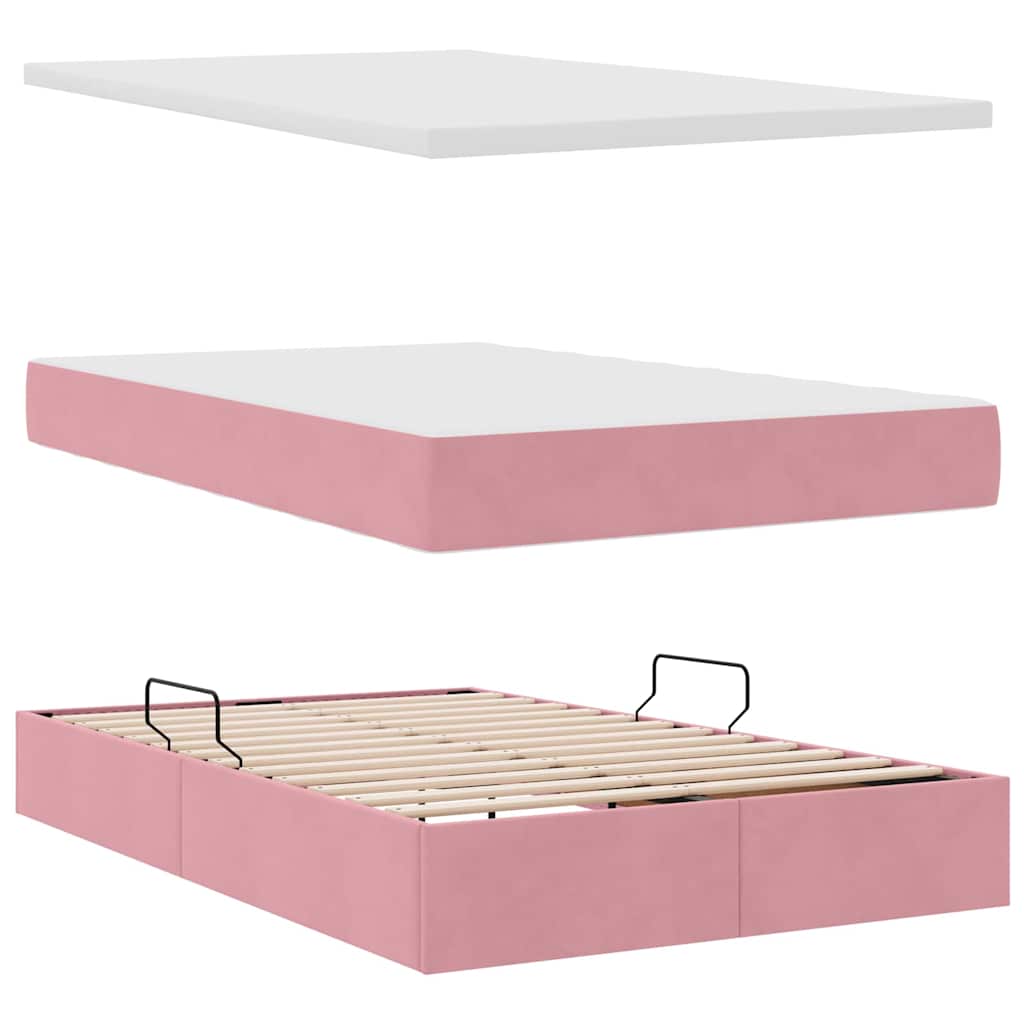 Opslag bed met matras met matras Roze 120 x 190 cm Fluweel – afbeelding 8