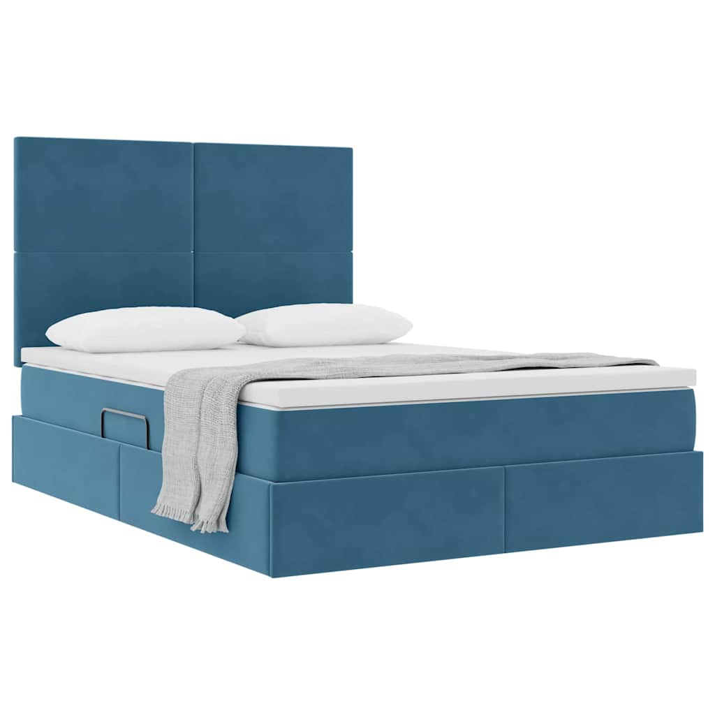 Opslag bed met matras Donkerblauw 140 x 190 cm Fluweel – afbeelding 3