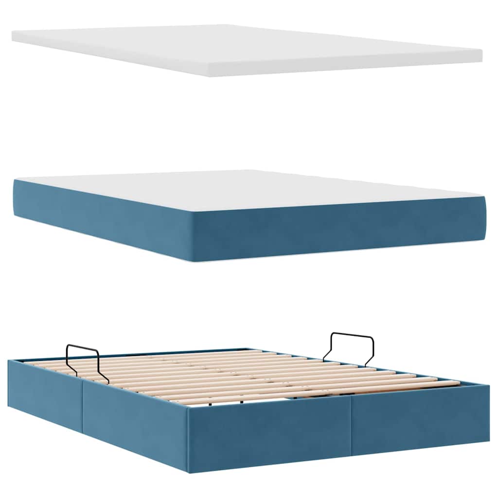 Opslag bed met matras Donkerblauw 140 x 190 cm Fluweel – afbeelding 8
