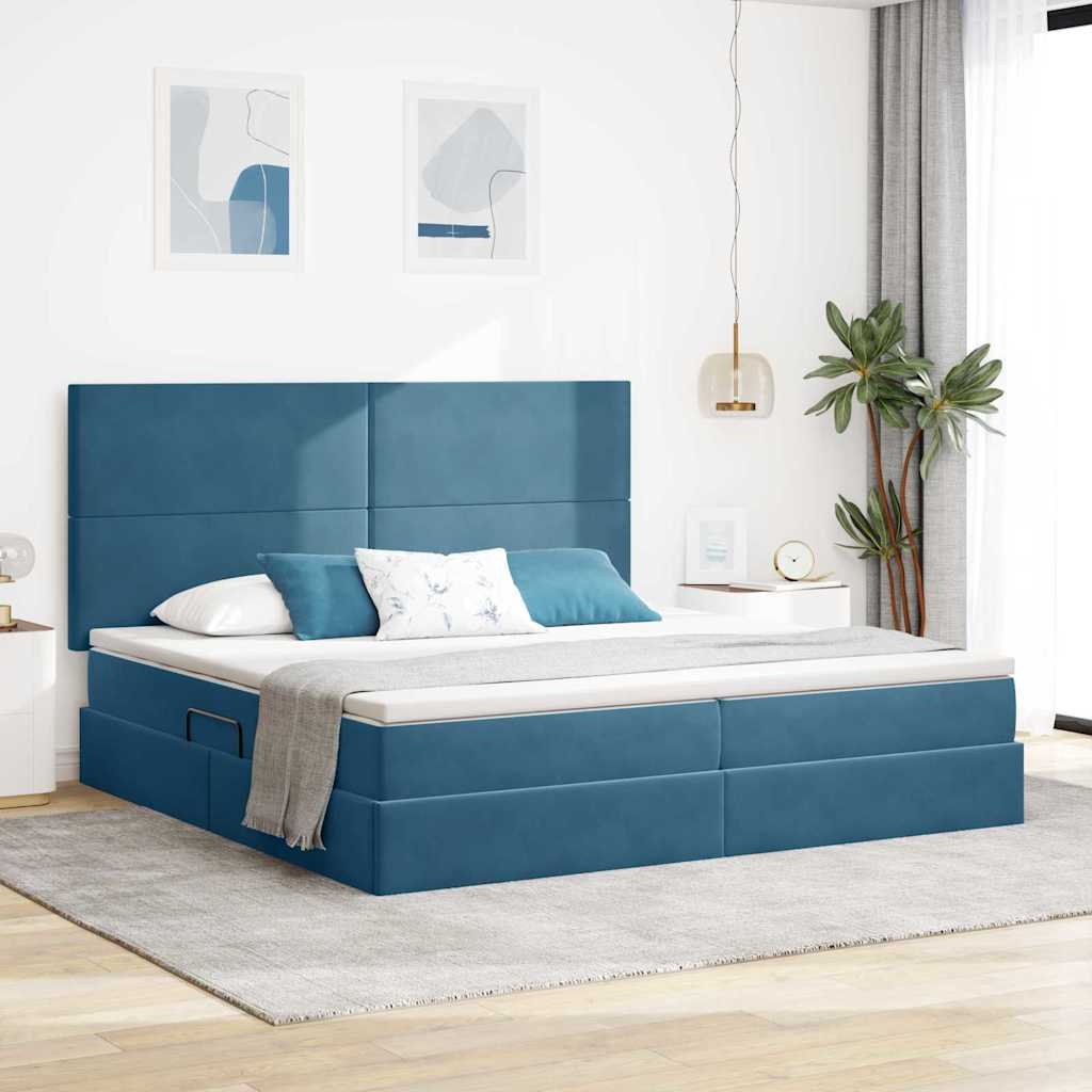 Opslag bed met matras Donkerblauw 200 x 200 cm Fluweel – afbeelding 1