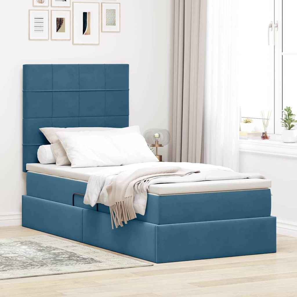 Opslag bed met matras Donkerblauw 90 x 190 cm Fluweel – afbeelding 1