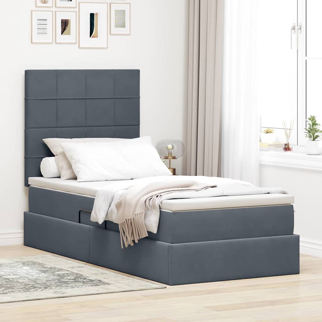 Opslag bed met matras Donkergrijs 90 x 200 cm Fluweel – afbeelding 1