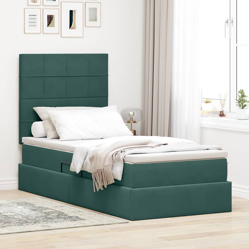 Opslag bed met matras Donkergroen 100 x 200 cm Fluweel – afbeelding 1