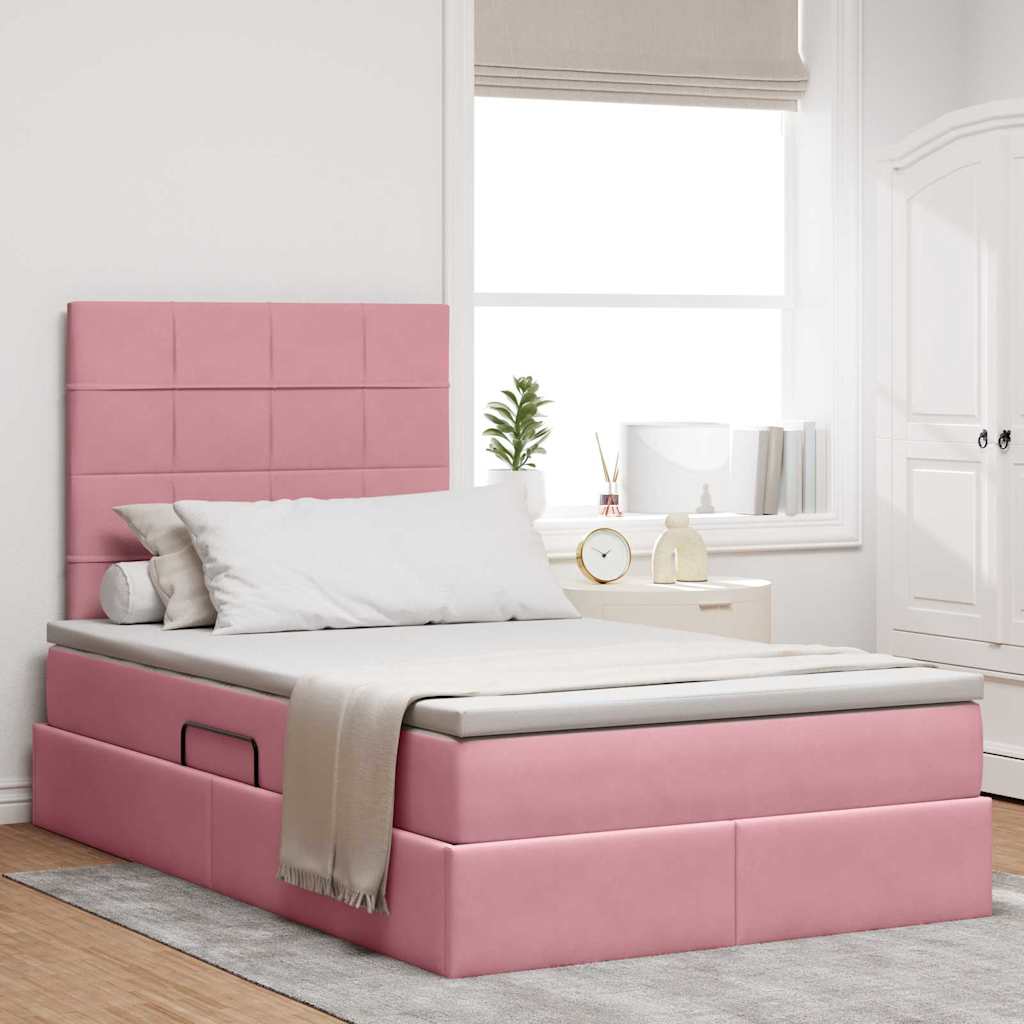 Opslag bed met matras met matras Roze 120 x 190 cm Fluweel – afbeelding 1