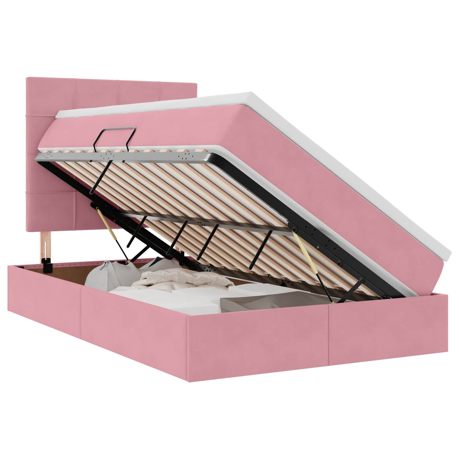 Opslag bed met matras met matras Roze 120 x 190 cm Fluweel – afbeelding 2