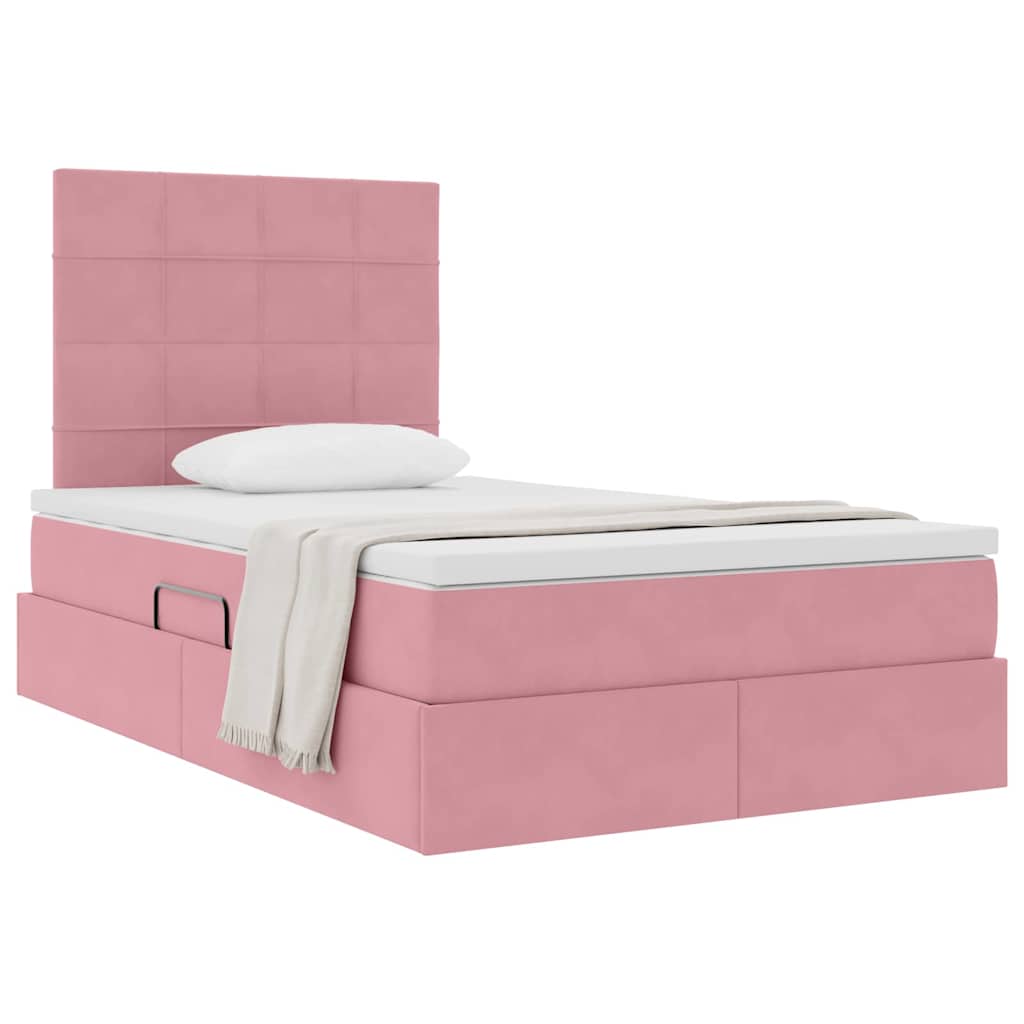 Opslag bed met matras met matras Roze 120 x 190 cm Fluweel – afbeelding 3