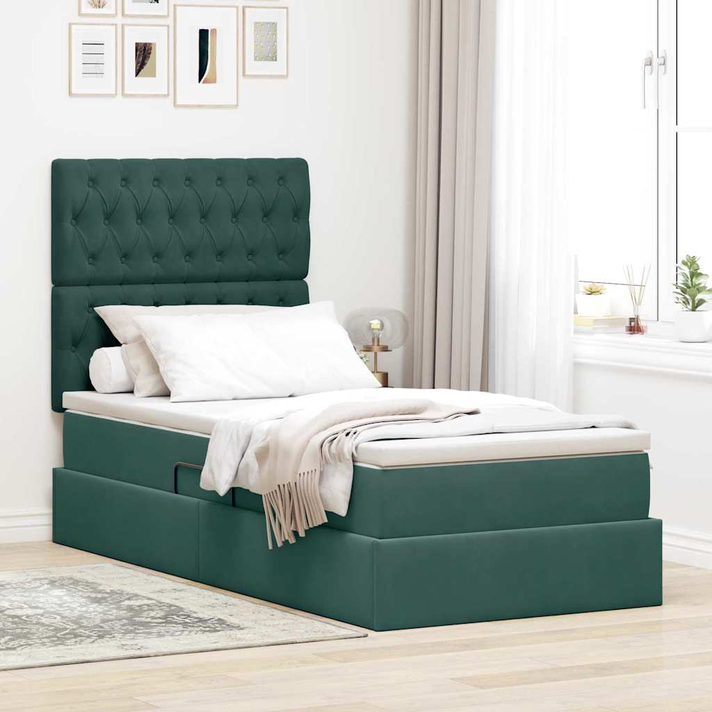 Opslag bed met matras Donkergroen 90 x 190 cm Fluweel – afbeelding 1