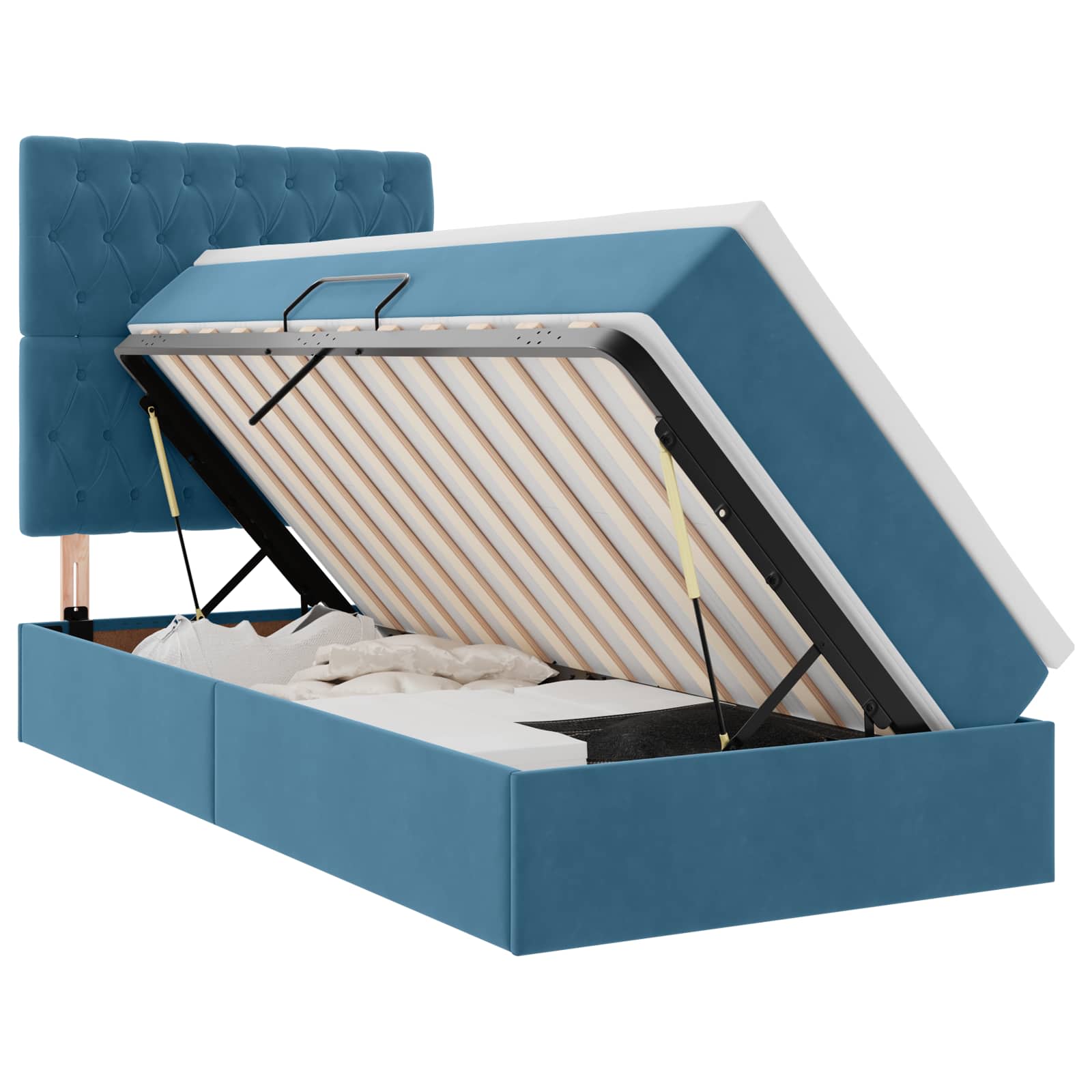 Opslag bed met matras Donkerblauw 90 x 190 cm Fluweel – afbeelding 2
