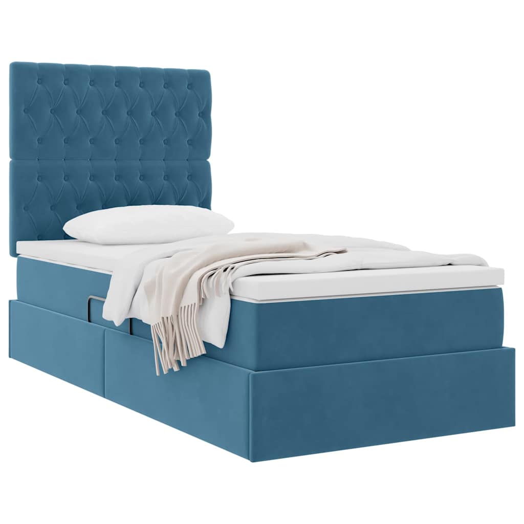 Opslag bed met matras Donkerblauw 90 x 190 cm Fluweel – afbeelding 3