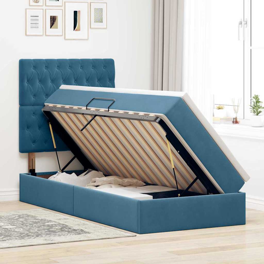 Opslag bed met matras Donkerblauw 90 x 190 cm Fluweel – afbeelding 4