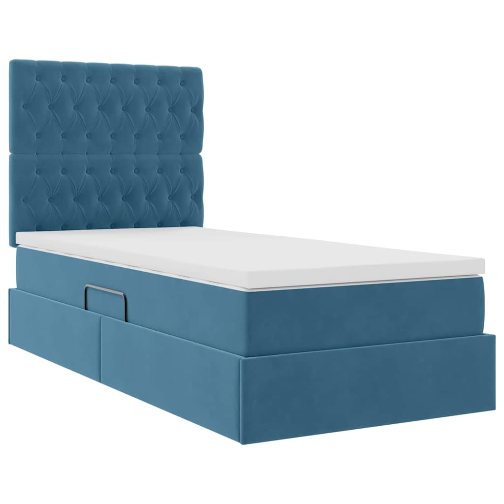 Opslag bed met matras Donkerblauw 90 x 190 cm Fluweel – afbeelding 5