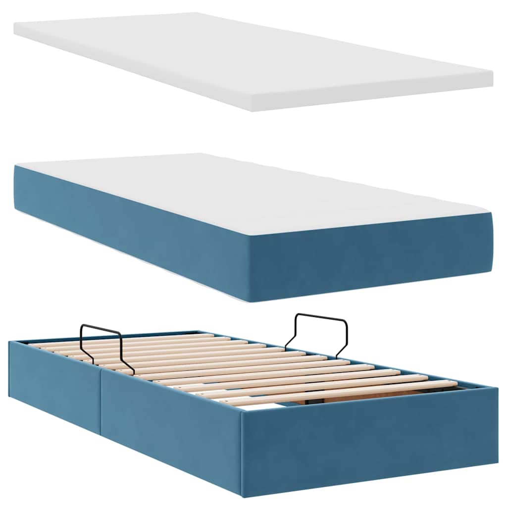 Opslag bed met matras Donkerblauw 90 x 190 cm Fluweel – afbeelding 8